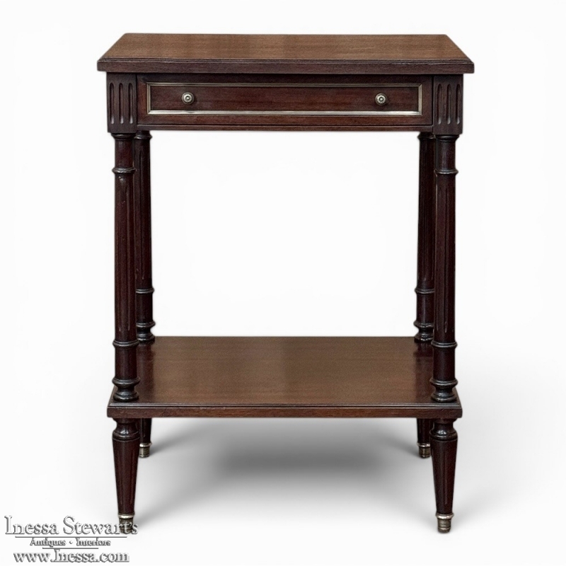 French Mid-Century Louis XVI Style Mahogany & Brass End Table