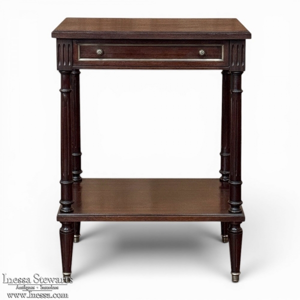 French Mid-Century Louis XVI Style Mahogany & Brass End Table