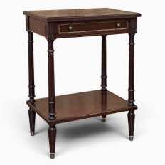 French Mid-Century Louis XVI Style Mahogany & Brass End Table
