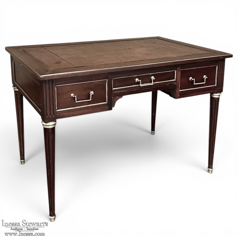 Antique French Directoire Neoclassical Mahogany Leather Top Desk