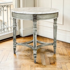 19th Century French Neoclassical Round Painted End Table with Carrara Marble Top