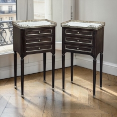 Antique French Directoire Mahogany End Table with Carrara Marble