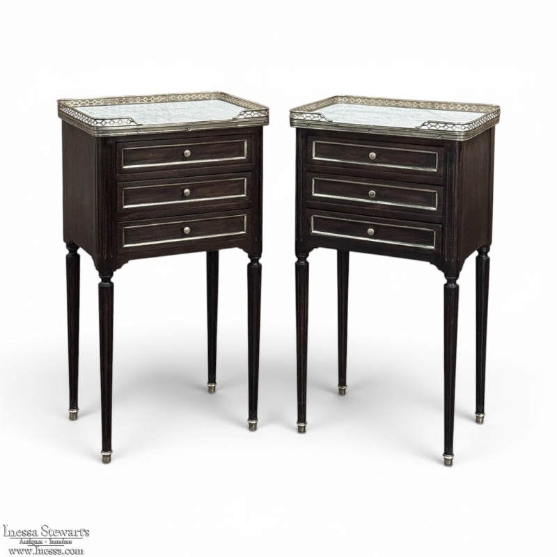 Antique French Directoire Mahogany End Table with Carrara Marble