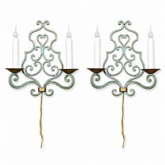 Pair Country French Painted Wrought Iron Wall Sconces