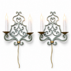 Pair Country French Painted Wrought Iron Wall Sconces