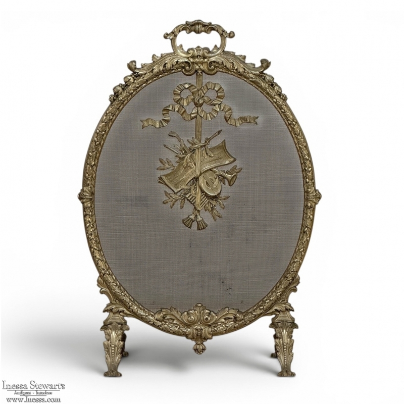 19th Century French Louis XVI Bronze Oval Firescreen