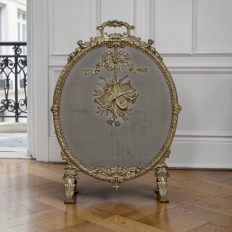 19th Century French Louis XVI Bronze Oval Firescreen