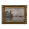 19th Century Belgian Oil on Canvas Painting of Riverboats by Romain Steppe in Original Gilt Frame