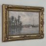 19th Century Belgian Oil on Canvas Painting of Riverboats by Romain Steppe in Original Gilt Frame