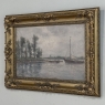 19th Century Belgian Oil on Canvas Painting of Riverboats by Romain Steppe in Original Gilt Frame