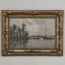19th Century Belgian Oil on Canvas Painting of Riverboats by Romain Steppe in Original Gilt Frame