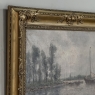 19th Century Belgian Oil on Canvas Painting of Riverboats by Romain Steppe in Original Gilt Frame