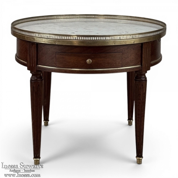 Antique French Louis XVI Mahogany Marble Top Bouillotte Table
