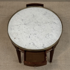 Antique French Louis XVI Mahogany Marble Top Bouillotte Table
