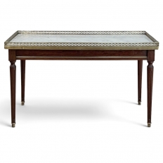 Mid-Century Louis XVI Style Mahogany Coffee Table with Carrara Marble
