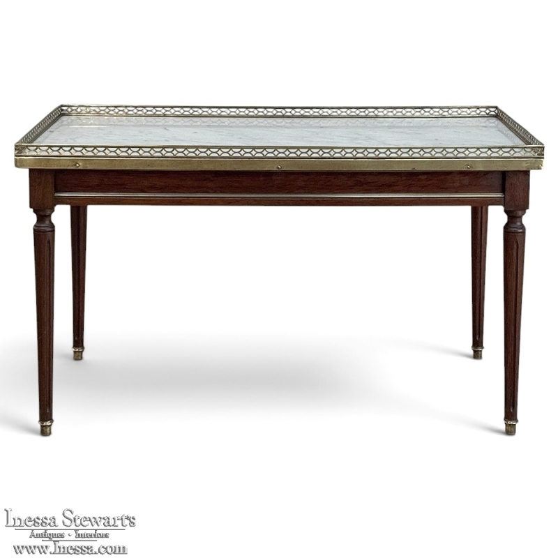 Mid-Century Louis XVI Style Mahogany Coffee Table with Carrara Marble