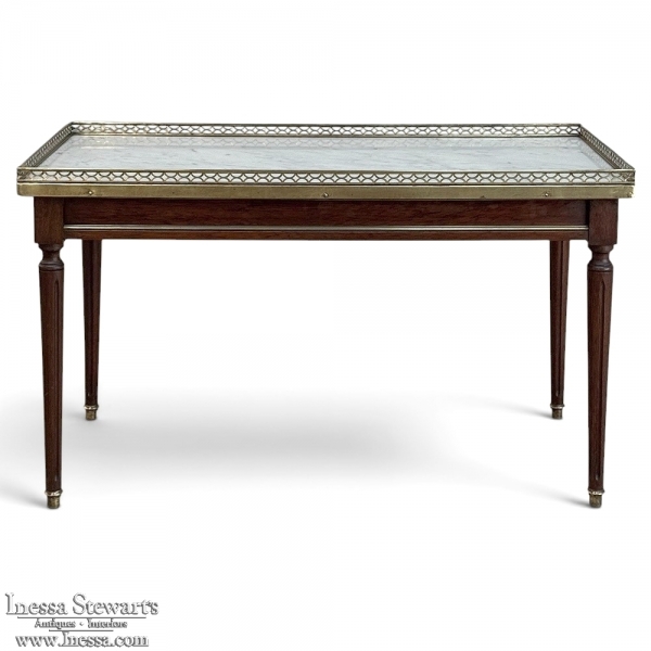 Mid-Century Louis XVI Style Mahogany Coffee Table with Carrara Marble