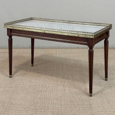 Mid-Century Louis XVI Style Mahogany Coffee Table with Carrara Marble