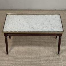 Mid-Century Louis XVI Style Mahogany Coffee Table with Carrara Marble