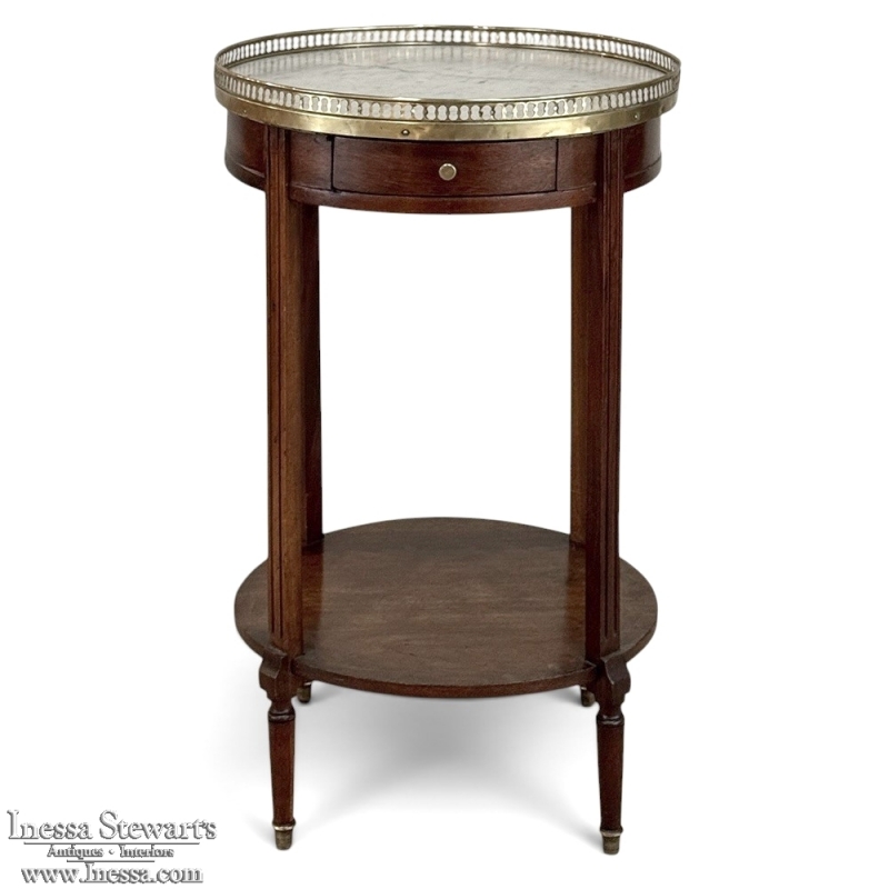 Louis XVI Mahogany Table ~ Gueridon with Carrara Marble and Brass