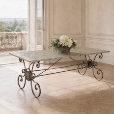 Mid-Century French Painted Oak and Wrought Iron Dining Table