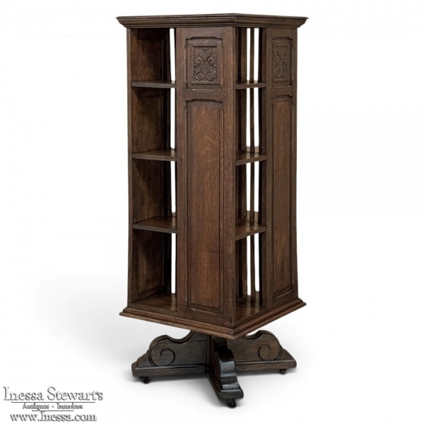 19th Century French Renaissance Revival Oak Revolving Bookcase