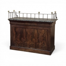 Rare Louis Philippe Period Marble Top Concierge Counter with Original Hand Forged Brass Gallery Rail