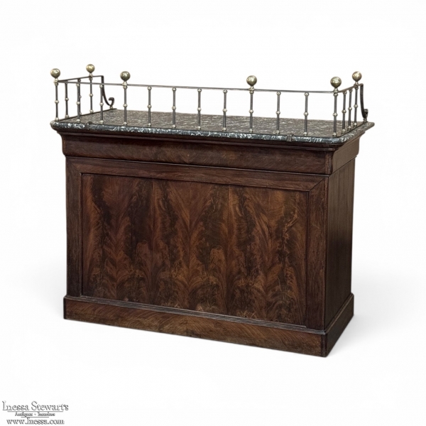 Rare Louis Philippe Period Marble Top Concierge Counter with Original Hand Forged Brass Gallery Rail