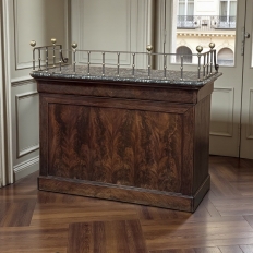 Rare Louis Philippe Period Marble Top Concierge Counter with Original Hand Forged Brass Gallery Rail