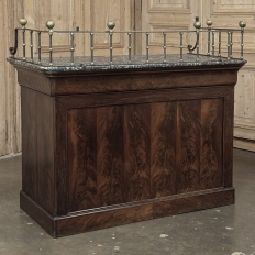 Rare Louis Philippe Period Marble Top Concierge Counter with Original Hand Forged Brass Gallery Rail