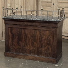 Rare Louis Philippe Period Marble Top Concierge Counter with Original Hand Forged Brass Gallery Rail