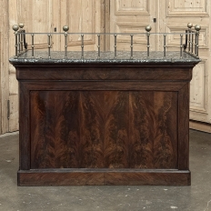 Rare Louis Philippe Period Marble Top Concierge Counter with Original Hand Forged Brass Gallery Rail