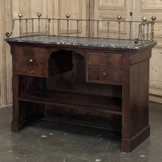 Rare Louis Philippe Period Marble Top Concierge Counter with Original Hand Forged Brass Gallery Rail