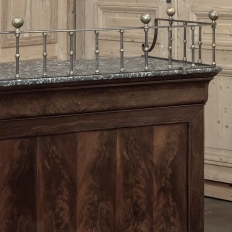 Rare Louis Philippe Period Marble Top Concierge Counter with Original Hand Forged Brass Gallery Rail