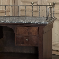 Rare Louis Philippe Period Marble Top Concierge Counter with Original Hand Forged Brass Gallery Rail