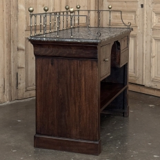 Rare Louis Philippe Period Marble Top Concierge Counter with Original Hand Forged Brass Gallery Rail