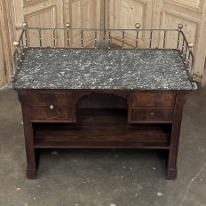 Rare Louis Philippe Period Marble Top Concierge Counter with Original Hand Forged Brass Gallery Rail