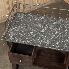 Rare Louis Philippe Period Marble Top Concierge Counter with Original Hand Forged Brass Gallery Rail