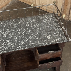 Rare Louis Philippe Period Marble Top Concierge Counter with Original Hand Forged Brass Gallery Rail