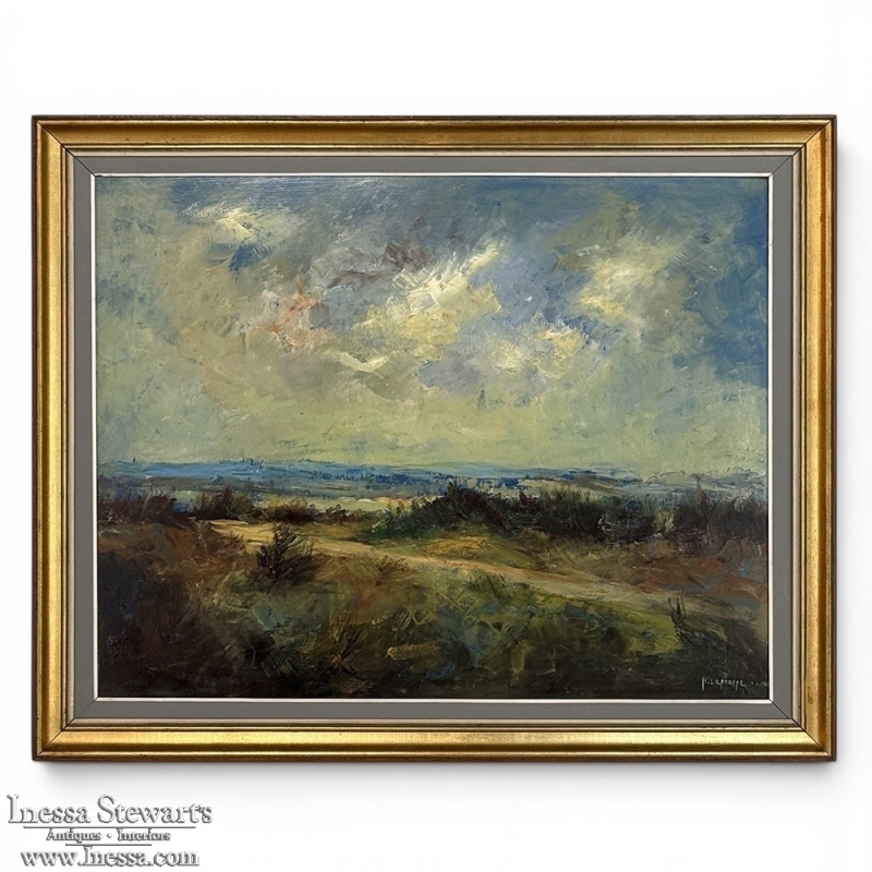 Mid-Century Framed Oil Painting on Panel by H. Lemoine
