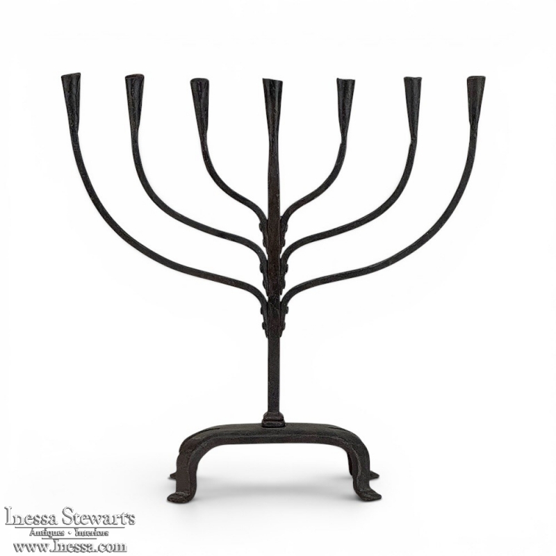 Mid-Century French Brutalist Hand-Forged Iron Seven-Light Candelabrum