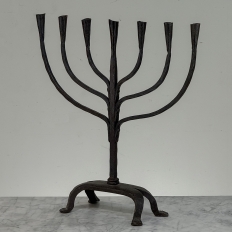 Mid-Century French Brutalist Hand-Forged Iron Seven-Light Candelabrum