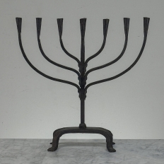 Mid-Century French Brutalist Hand-Forged Iron Seven-Light Candelabrum