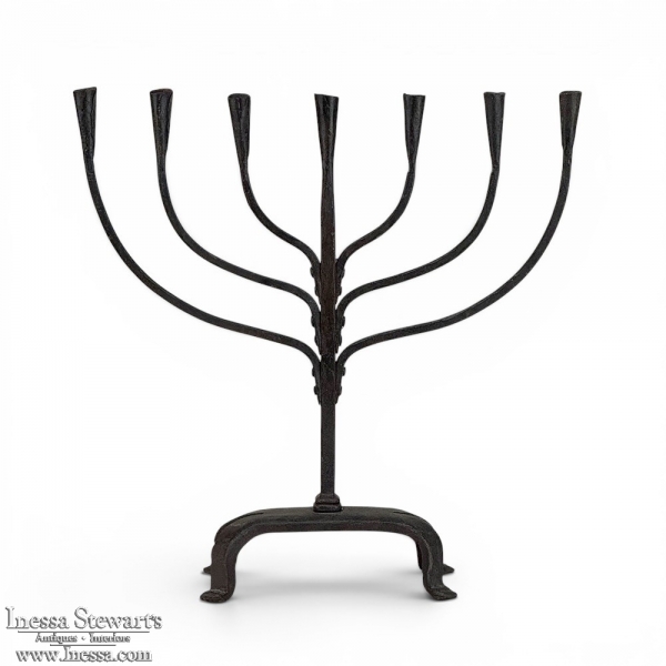 Mid-Century French Brutalist Hand-Forged Iron Seven-Light Candelabrum
