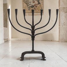 Mid-Century French Brutalist Hand-Forged Iron Seven-Light Candelabrum