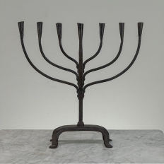Mid-Century French Brutalist Hand-Forged Iron Seven-Light Candelabrum