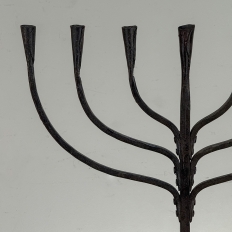 Mid-Century French Brutalist Hand-Forged Iron Seven-Light Candelabrum