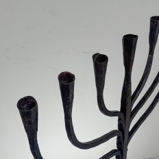 Mid-Century French Brutalist Hand-Forged Iron Seven-Light Candelabrum