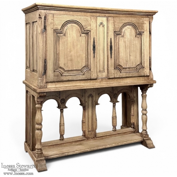 19th Century Country French Old-Growth Oak Raised Cabinet