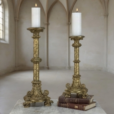 Set of Two 19th Century French Renaissance Gilt Bronze Candlesticks
